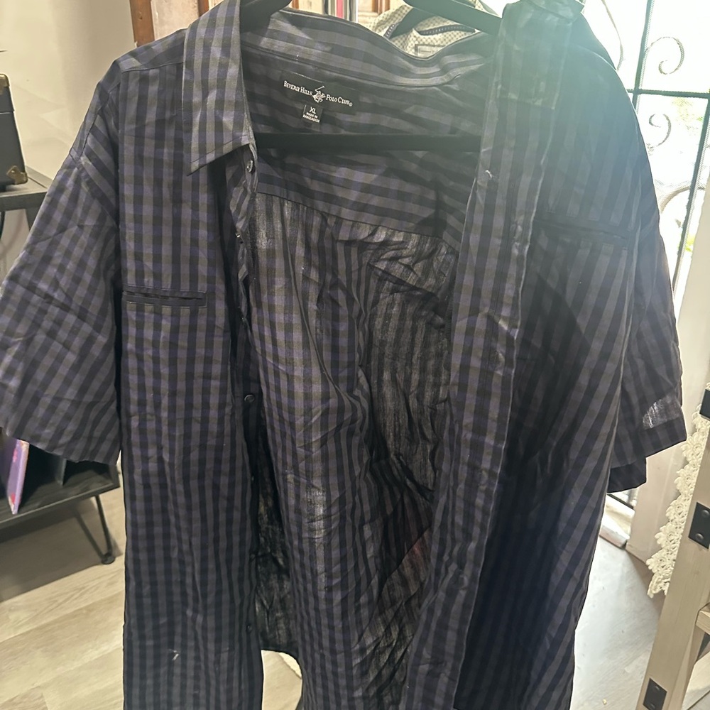 Blue and Black Checkered Short Sleeve Shirt